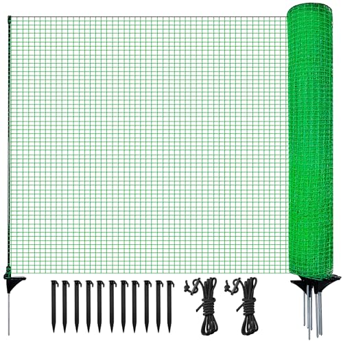 Temporary Fence for Dogs Outdoor: Plastic Fencing Garden Fence Barrier Portable Snow Fences Roll Mesh Poultry Netting with Steel Post - Chicken Fence for Backyard Deer Animal Safety Protect (Green)