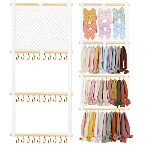 Image of MOFASVIGI Headband Holder for Baby Girls, Large Capacity Bow Holder for Girls Hair Bows Organizer Hanging Hair Accessories Display Storage for Wall, Door, Closet （White）