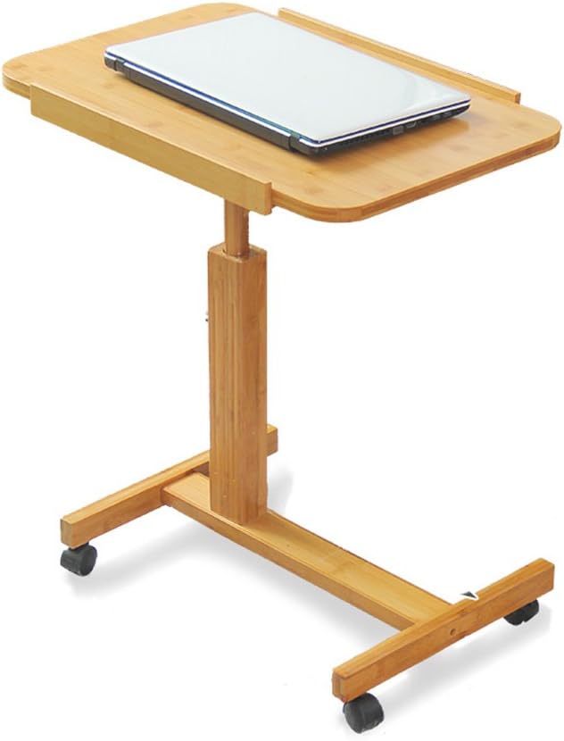 Desk BOBE SHOP- Adjustable Laptop Stand Overbed Table Sofa Table Adjustable Height Sturdy Laptop Table Notebook Computer Table with Wheels (Color : Solid wood color, Size : 60 * 40cm)