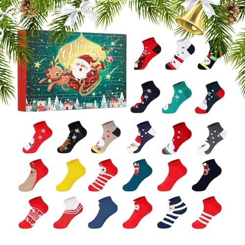 Calendario De Adviento Calcetines,Adviento Navidad 2025 Divertido – Calendario lindo impreso calcetines festivos, para regalos de y cumpleaños para familia y