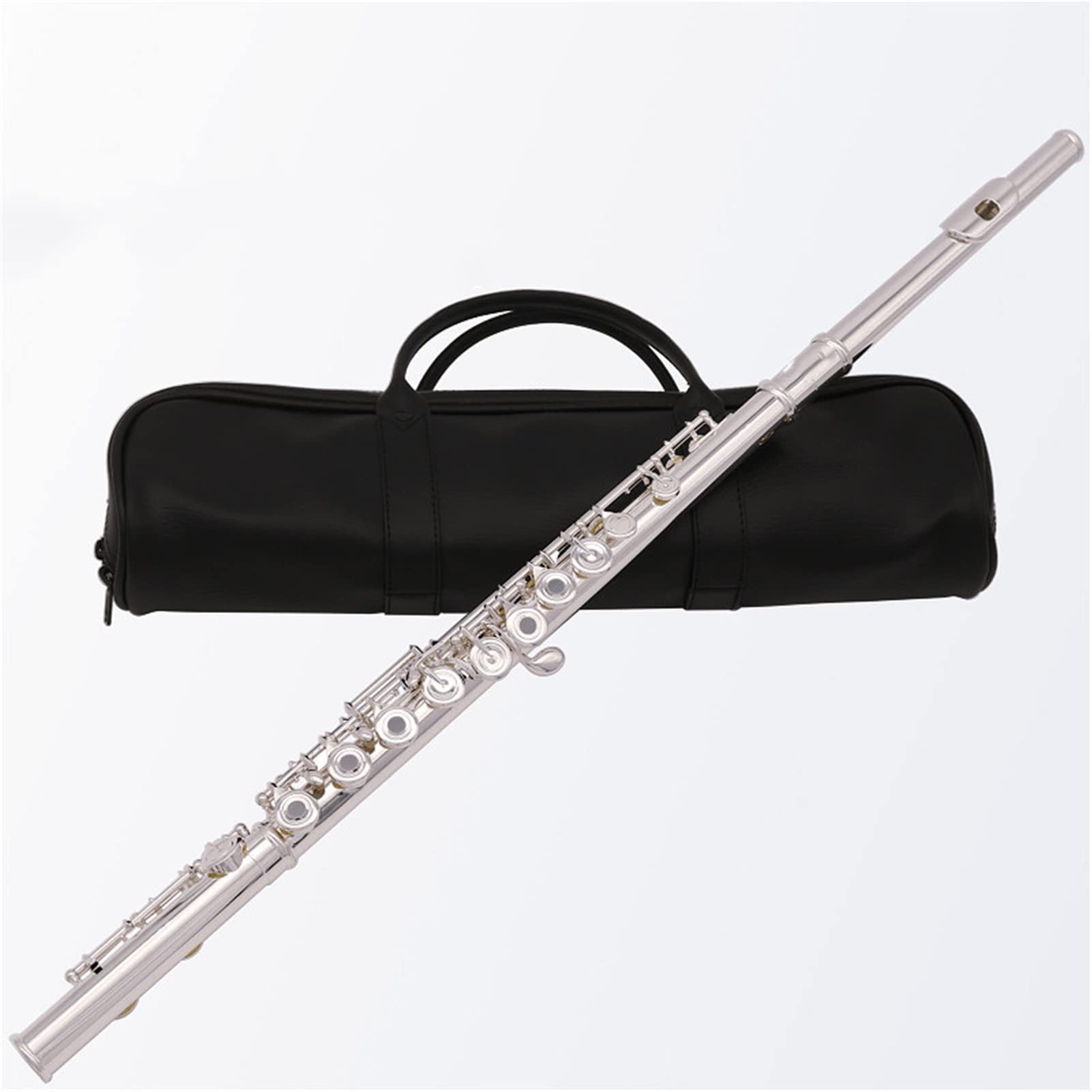 ZUZU Flauta Plateada Plateada 16 Llaves Abiertas Agujeros C Pies Italianos Almohadillas con Estuche Kit Flauta