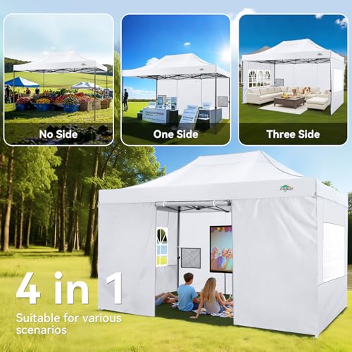 Image of COBIZI 10x15 Heavy Duty Pop Up Canopy Tent with 4 Sidewalls, White