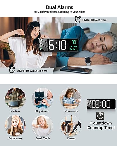 Image of JoFomp Modern 16 inch Large Digital Wall Clock with Remote Control, LED Display, Auto-Dimming, Countdown, Temperature, Calendar - 12 /24Hr Format (Green),Acrylonitrile Butadiene Styrene
