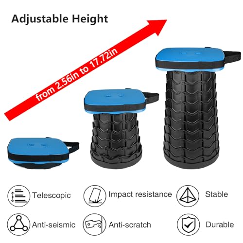 Image of Outward Gear Upgraded Collapsible Stool Heavy Duty 550lbs Load Capacity Portable Foldable Sturdy Telescopic Stool for Camping Travel Hiking (Blue)