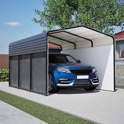 10x15 FT Metal Carport with Removable Waterproof Sidewalls, Heavy Duty Steel Car Shelter with Roll-Up Doors, All-Weather Outdoor Canopy for Cars, Trucks, Boats, and Backyard Storage