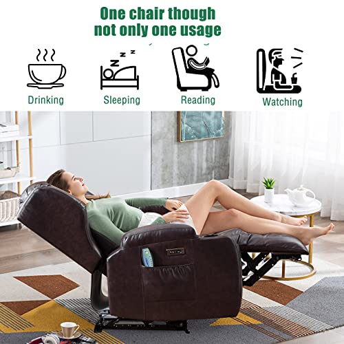 Bingtoo Electric Power Recliner Chair With Massage And Heat Recliner Chairs For Adults, Leather Home Theater Seating With Cup Holders, Usb Port #TOP4