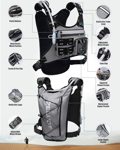 Image of Zelvot Running Vest with 2L Water Bladder, Hydration Backpack, U.S. Design Patent, Lightweight Hydration Pack with Gear Holder, Reflective Chest Pack for Men Women