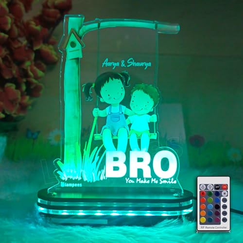 Image of lampees Personalized 3D LED lamp Rakhi Brother Sister name - Multi Color (BRO)