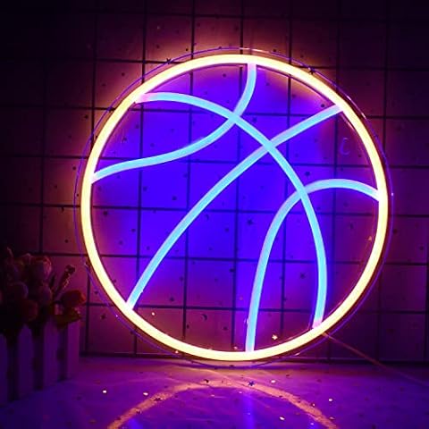 Wanxing Basketball Neon Signs Sport Neon Light Led Sign Neon Sign for Bedroom Led USB Powered Switch Light up Sign Neon Sign for Wall Decor Bedroom Christmas Birthday Signs Kids Gift(Blue Yellow Cover