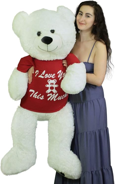 Giant White Teddy Bear, “I Love You This Much” T-Shirt – 52 Inch (XLCG) Giant White Teddy Bear, “I Love You This Much” T-Shirt – 52 Inch (XLCG)