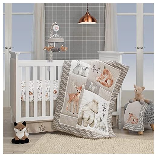Lambs & Ivy Painted Forest 4-Piece Crib Bedding Set - Gray, Beige, White