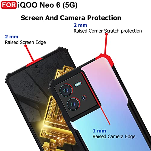 Image of CEDO Backcover for iQOO Neo 6 (5G) | Camera Protection Shockproof Bumper-Edge | Acrylic Crystal Clear 360 Degree Protection TPU+PC | Transparent Eagle Back Case Cover (Black)