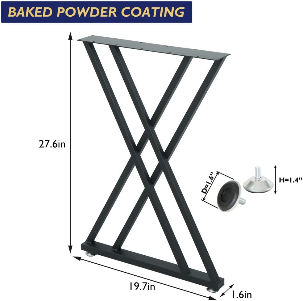 Black Friday Clearance Metal Industrial Dining Modern Table Legs Desk Legs Base Wrought Iron Coffee Table Workbench Legs Bench Legs Night Stand Office Table 28 inch Double X Shape Black DIY (1 Set of 2 pcs) 28H x19.7