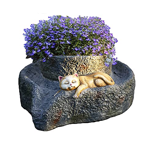 Cat Statues Planter Pot-Resin Animal Figurines with Drainage Hole Garden Decor Flower Pots,Millstone Sculpture Containers for Indoor Outdoor Home Patio Lawn