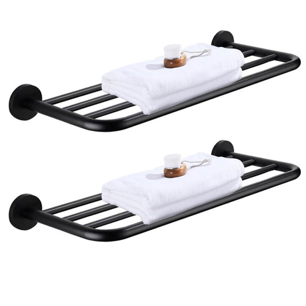 LMYSXAOZ Hotel Towel Racks for Bathroom Wall Mounted, 30 Inch Shelf Bathroom, 2-Tier Rack, Black