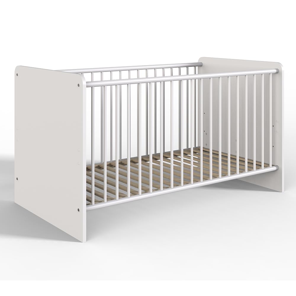 Lomadox Babyzimmer komplett Set 3-teilig mit Gitterbett Kleiderschrank, Bettschubkastenin weiß modern
