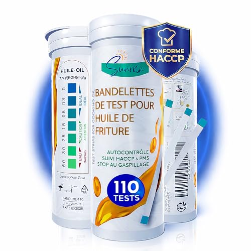 Testeur Huile Friteuse 110 Bandelettes Premium | Test Huile Friteuse Pro | Suivi HACCP/PMS | Mesure FFA KOH | Languettes Test Huile Professionnelles