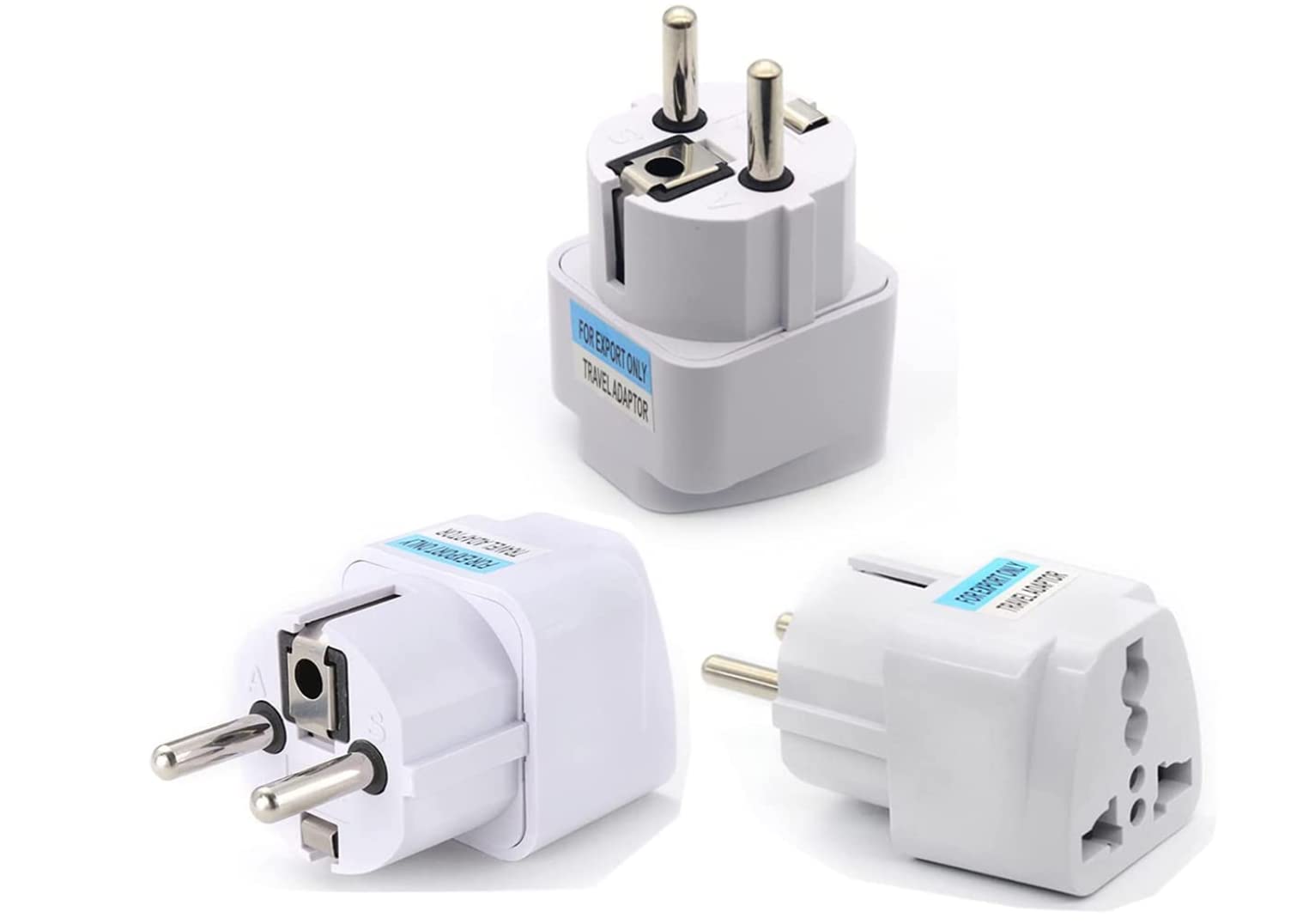 Reliable Electrical 2-Pin Grounded Universal Travel Adaptor and Converter for EU/UAE/KSA/UK/HK/US/AU/JP/CN - E/F Plug, 2 Pin to 3 Pin Adapter, 2 Pack