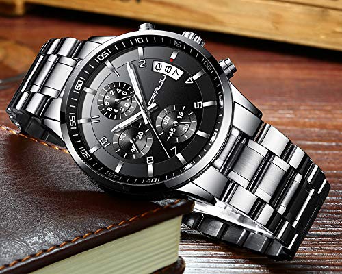 Crrju Men's Stylish Casual Business Watches Waterproof Stainless Steel Sport Analogue Quartz Silver Watch #TOP5