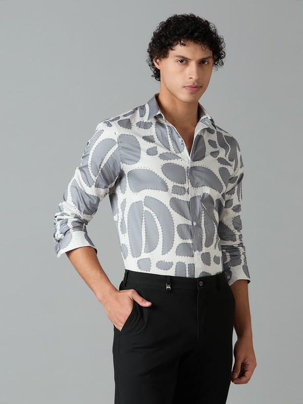 Image of Men's Printed Regular Fit Full Sleeves Cotton Formal Shirt