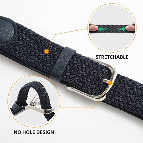 Kajeer Men Women Braided Belts Stretch Elastic Golf Belt - Woven Belt For Casual Fabric Jeans Pants (Navy Blue, Fits Waist From 36-49") #TOP2