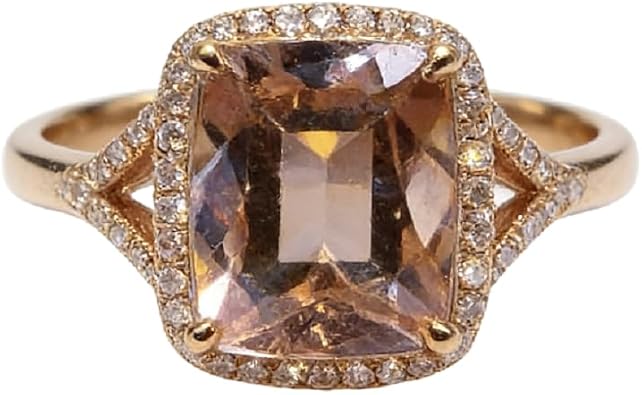 Duan Womens 18K Rose Gold Filled Morganite Pink Gemstone Cut 5ct Cubic Zirconia Ring Promise Aura Single Stone Engagement Champagne Ring Size 6-10