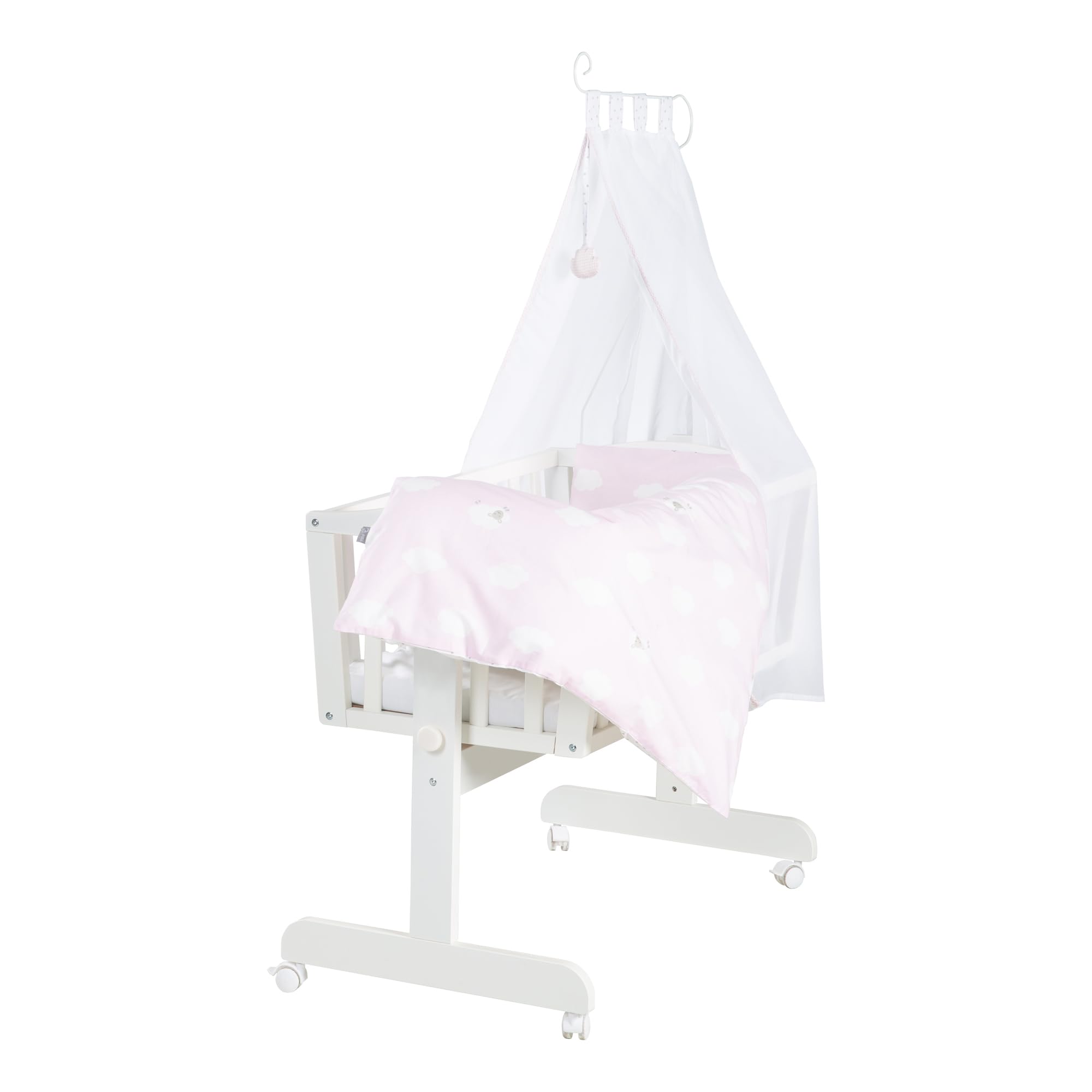 Kleine Wolke Culla e Lettino Design a Nuvola 40 x 90 cm Legno Bianco/Rosa