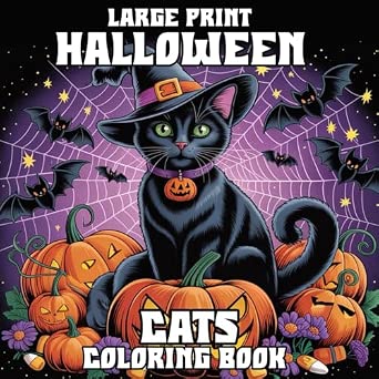 Large Print Halloween Cats Coloring Book