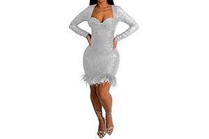 KELYWELL Feather Long Sleeve Dress