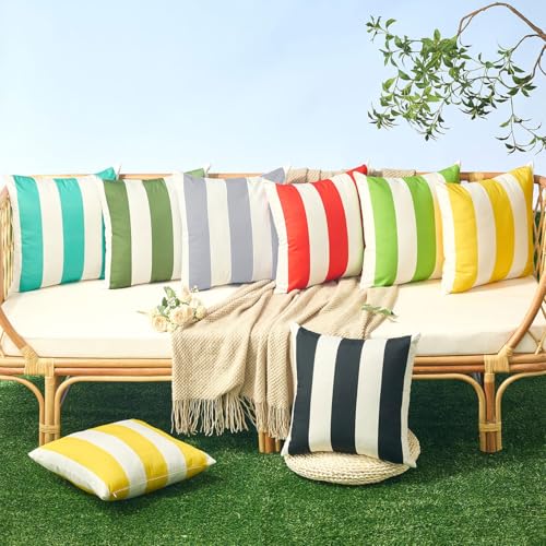 Image of Allorry Outdoor Pillow Covers 18x18 Set of 2 Gray Striped Decoration Throw Pillow Covers for Spring Summer Outdoor Waterproof Garden Patio Furniture Sofa Bed Home Decor JB007-P18