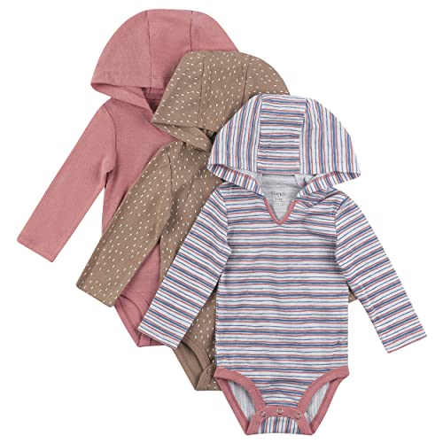 Image of Hanes Baby Long Sleeve Bodysuit, Ultimate Bodysuit Hoodie Boys & Girls, 3-pack