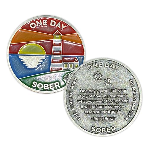 Image of The Achieve Mint 1 Day Sober Token | One Day Sober Chip | Non-AA Gift, Non-Religious Medallions for Men and Women Celebrating Sobriety