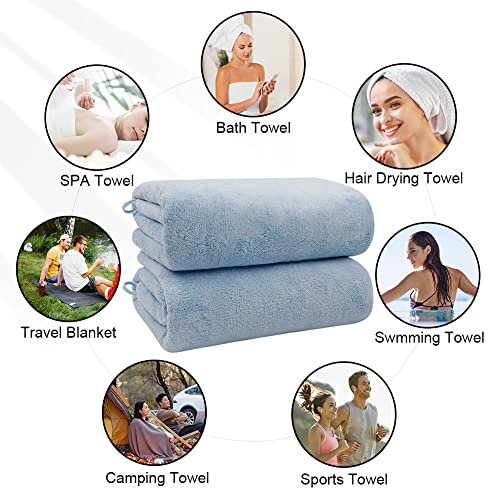 Image of Orighty 2-Pack Microfiber Bath Towels (27'' x 54'') - Soft, Absorbent, Quick-Drying, Blue