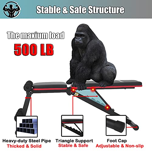 KOMSURF Workout Bench, Adjustable Weight Bench, Exercise Bench Press for Home Gym, Foldable Equipment Body Gym System, Strength Training Bench for Full Body Workout