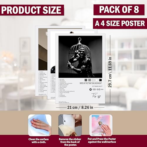 Image of Wonder Hub Wall Posters 8x12 inch (A4 Size) Included Self Adhesive on Back Wall Decor Posters Wall Art For Bedroom, Living room, Office, Dining Room (Travis Scott)