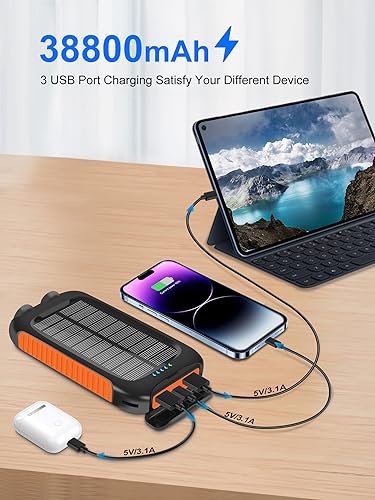 Image of 𝟮𝟬𝟮4 𝙐𝙥𝙜𝙧𝙖𝙙𝙚 Solar-Charger-Power-Bank-38800mAh Waterproof Portable Solar Phone Charger with LED Flashlight /USB C Fast Charge External Battery Pack Compatible for Outdoor, Camping, Travel