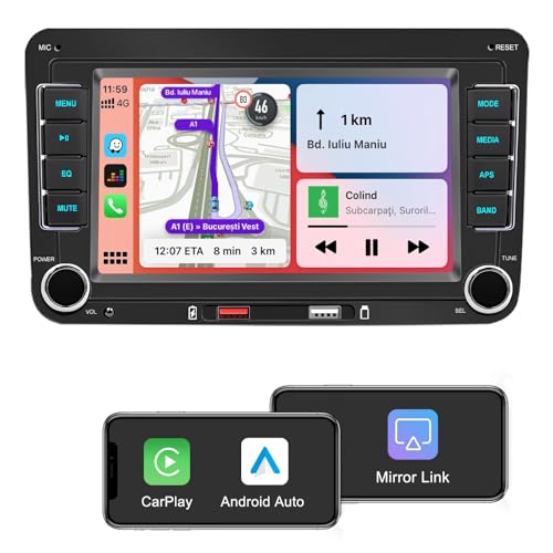Autoradio avec Apple CarPlay et Android Auto sans Fil,Écran 7 Pouces,Bluetooth,Mirror Link,FM/AM/RDS/USB,Canbus,AutoRadio pour VW Golf...