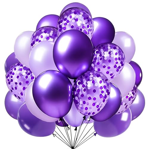 Image of Firomi Metallic Chrome Purple Balloons Set 12-inch 70 Pack (with 2 Ribbons)