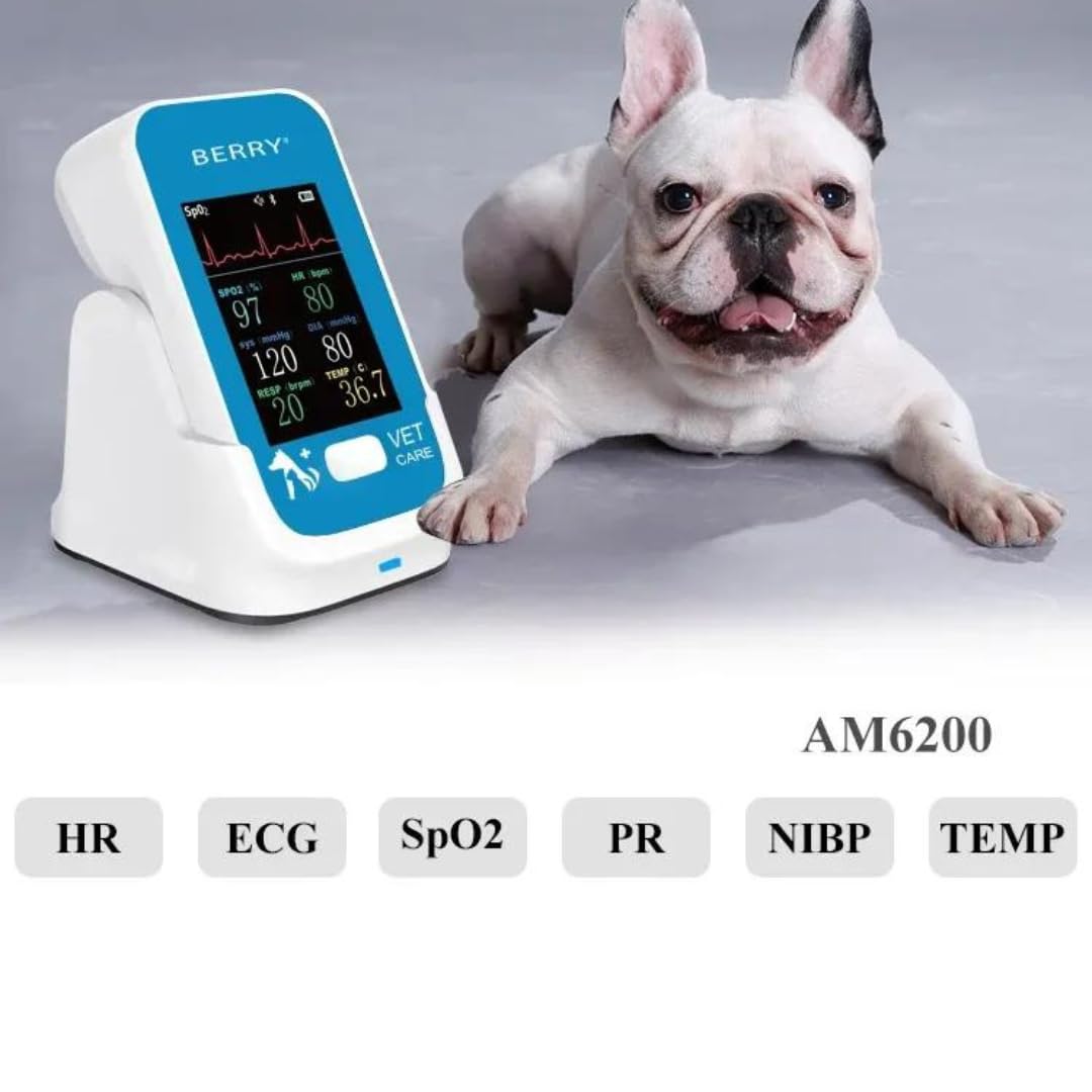 Monitor para perros o gatos, spo2, frecuencia de pulso, BP, monitoreo de temperatura, Berry nuevo modelo AM6200, monitor de paciente veterinario