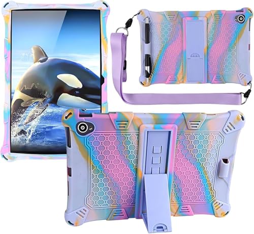 Hybrid Case Universal Silicone Case for 10.1 inch Tablet Colorful Purple Case for HotLight/Ckypad/BYYBUO/Byxsb/TECLAST P30/ DDRTIUEZ/DOOGEE U10/ DOOGEE U9 P30HD M40 SE with Pen Shoulder Strap