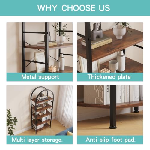 Image of HOME CUBE 5-Tier Standing Shelf Unit, Freestanding Storage Rack with Wooden Shelves & Metal Frame, Microwave Stand, Kitchen Organizer, Bookshelf, Multipurpose Storage, Arched Top Design- 60x30x170cm