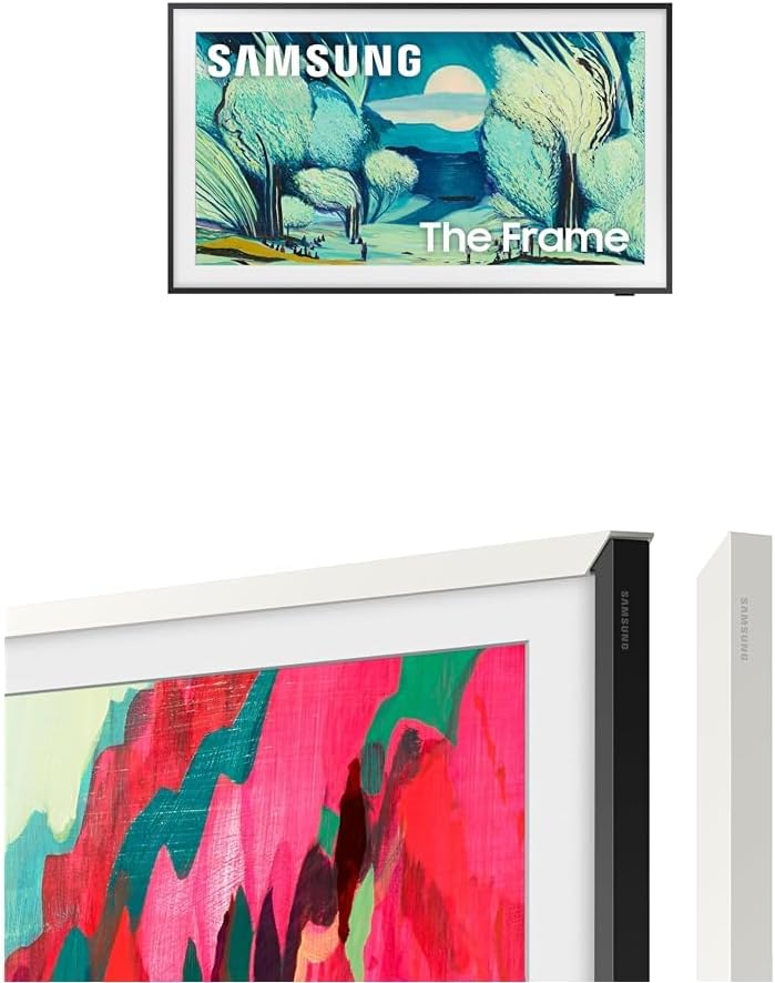 SAMSUNG 65-Inch The Frame LS03F 4K QLED Smart TV (2025 Model) with Modern White Customizable Bezel Bundle