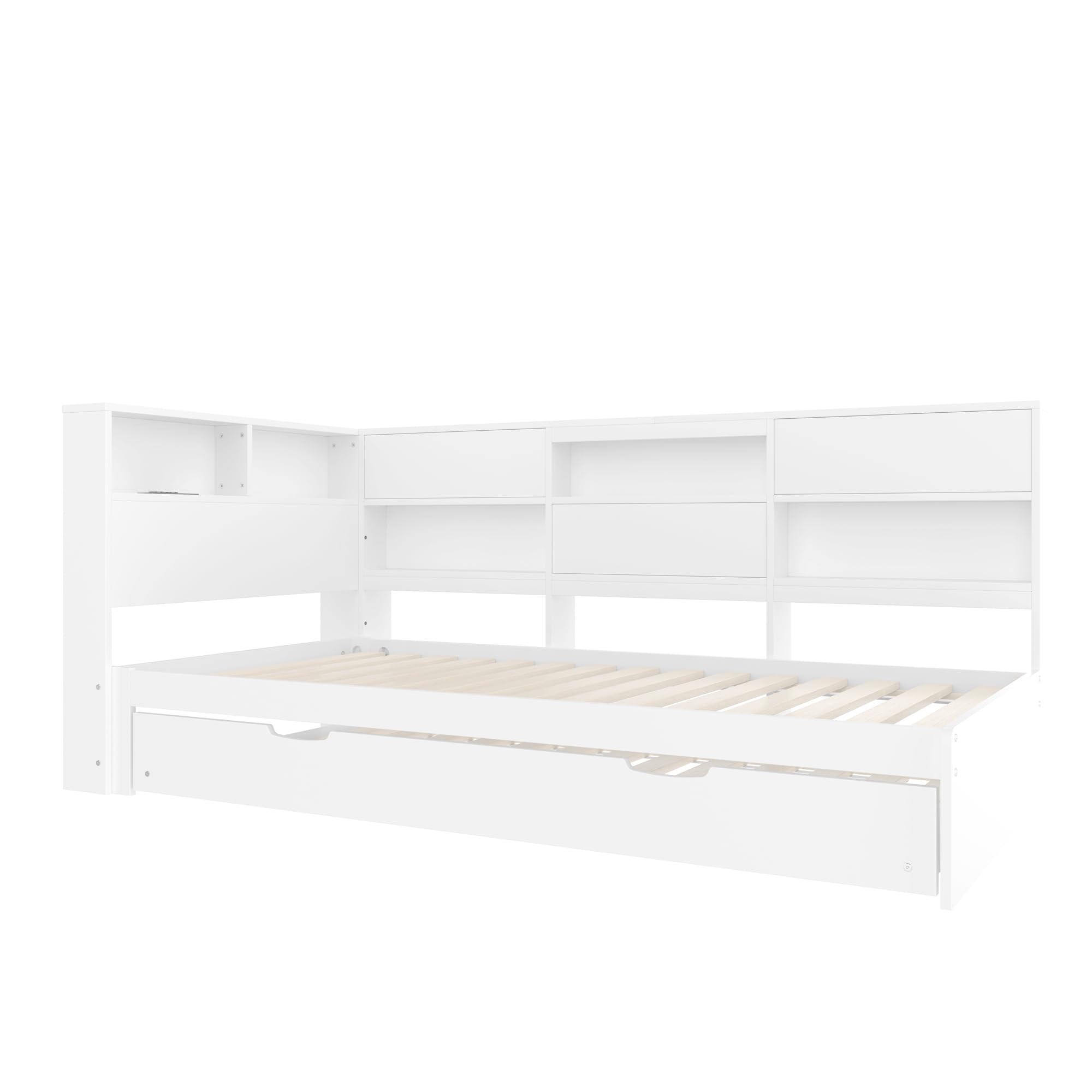 Divano letto, 90 x 200 cm, testiera con vano portaoggetti, letto estraibile, senza materasso, bianco