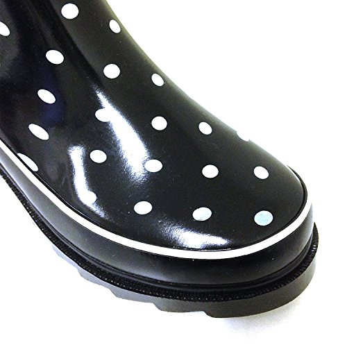 SBC Women's Rain Boots Adjustable Buckle Fashion Mid Calf Wellies Rubber Knee High Snow Multiple Styles (6, Black Polka Dots)