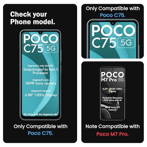 Image of ArmourPro Military Grade Gorilla Tempered Glass Compatible For Poco C75 (6.88 Inch) With Easy Installation Kit for Smartphone| Edge To Edge Coverage | Black, Pack of 2