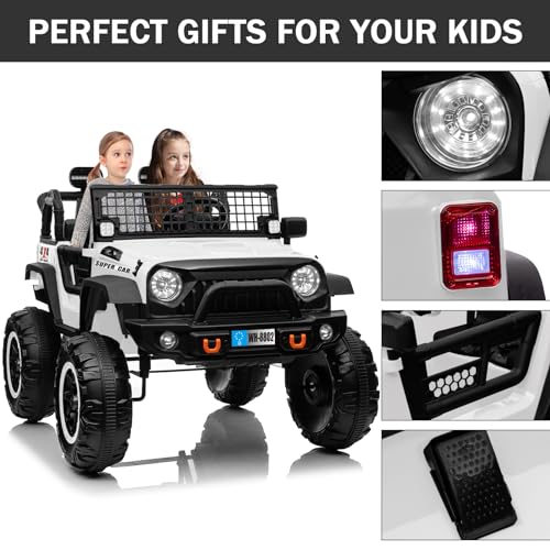 OTTARO 2 Seater Ride on Car Truck, 12V Electric Vehicle Car for Kids 3-8 Years, 20 Inch Seater, 2x100W Motors, 4 Shock Absorbers, Music Play,Bright Light, Remote Control(White) - Thumbnail 6