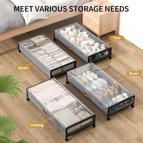Image of Under Bed Storage Containers with Wheels Large Underbed Shoes Blankets Clothes Toy Storage Drawers for College Dorms Bedrooms Nursery Rooms Organization (Grey 2 Pack, 7.5in height(36 inchx16.6 inchx7.48 inch))