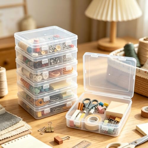 Image of 8 Pieces Square Empty Mini Clear Plastic Storage Box, 5.9x5.9x1.5 inch | Hinged Lids, For Small Items, Craft Projects