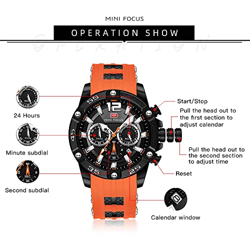 Image of MF MINI FOCUS Men Watch, Chronograph Waterproof Sport Analog Quartz Watches Blue Silicon Strap Fashion Wristwatch for Men