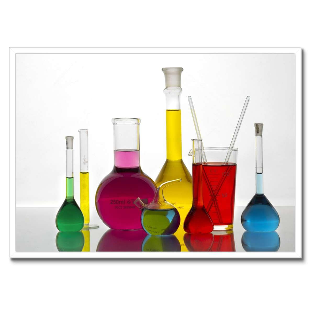 Poster mit schwarzem Rahmen, Wanddekoration, Reagenzgläser und Flaschen, 70 x 50 cm, Chemieunterricht, Nr. H10723M_RBPL1G